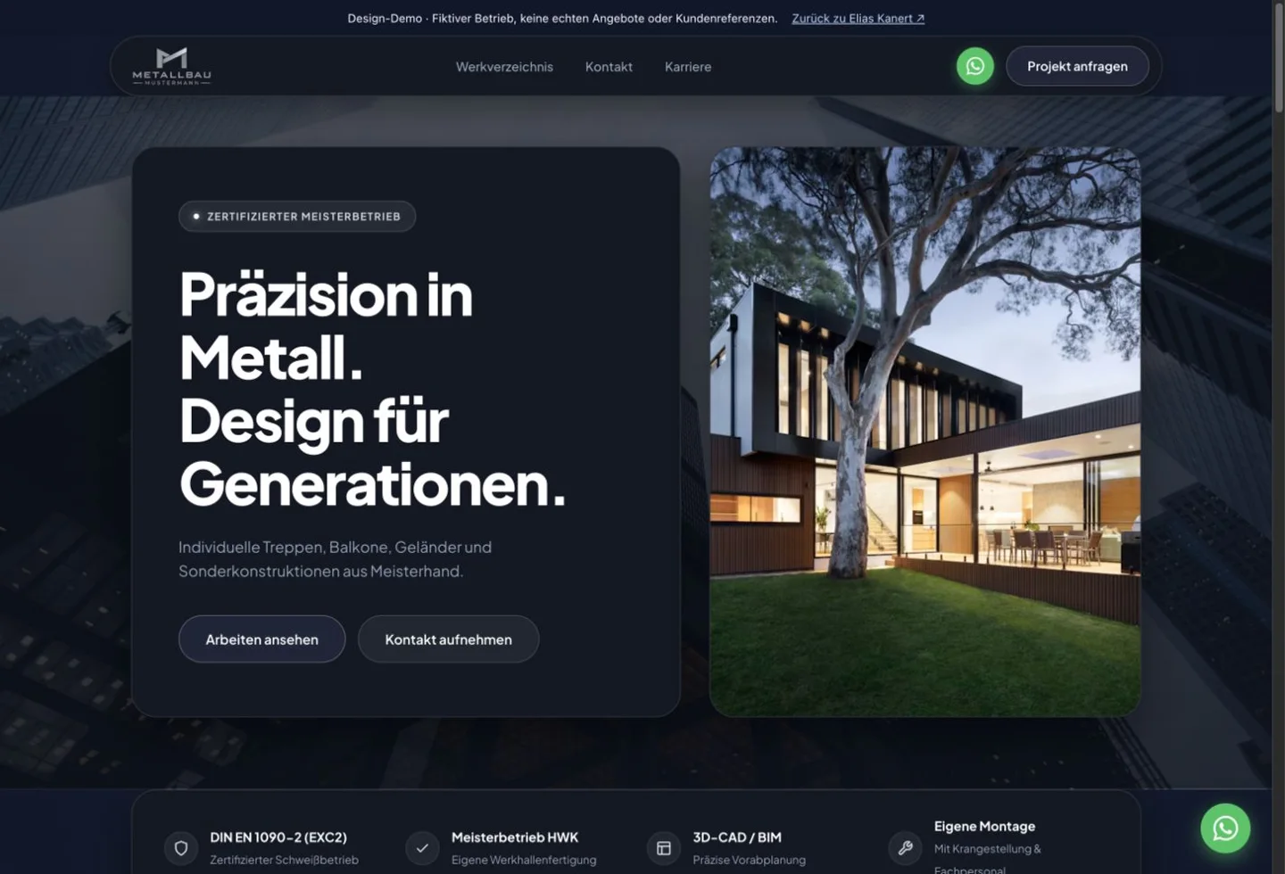 Echte Vorschau der Metallbau-Demo-Website