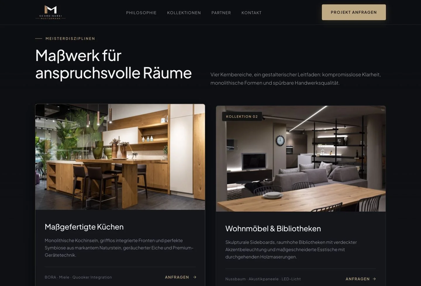 Echte Vorschau der Schreinerei-Demo-Website